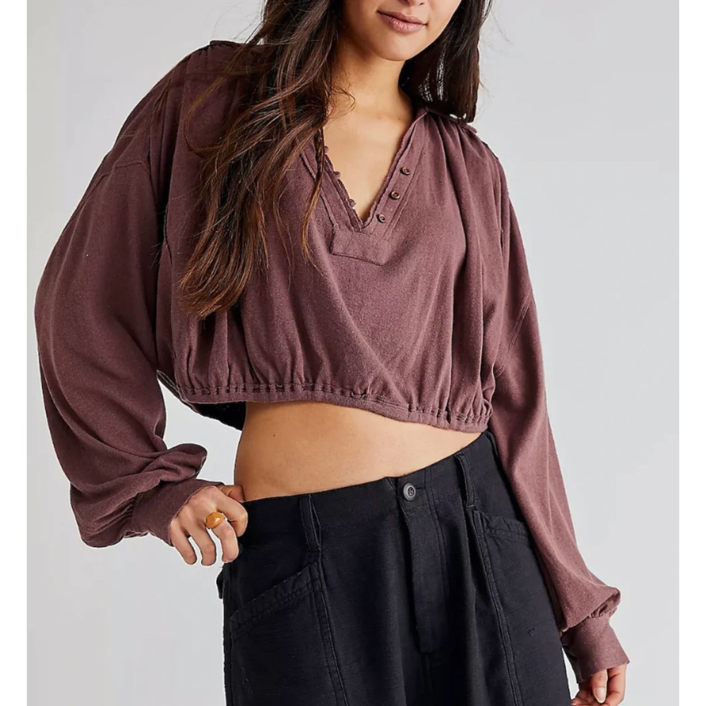 We the Free Free People Long Balloon Sleeve Cropped Shirt XS